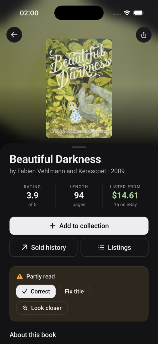 A book's page: cover, rating, length and value